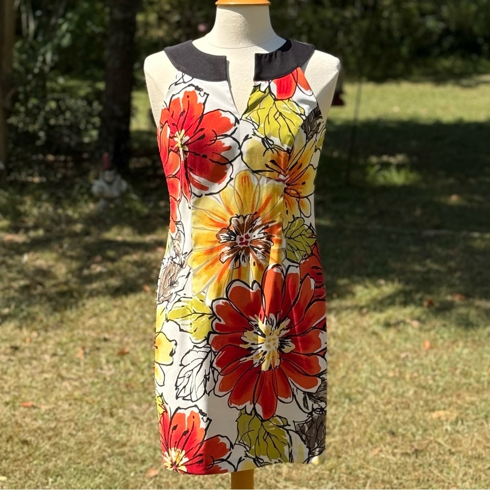 Kim Rogers Red and Yellow Floral Sleeveless Midi Dress Size 10P